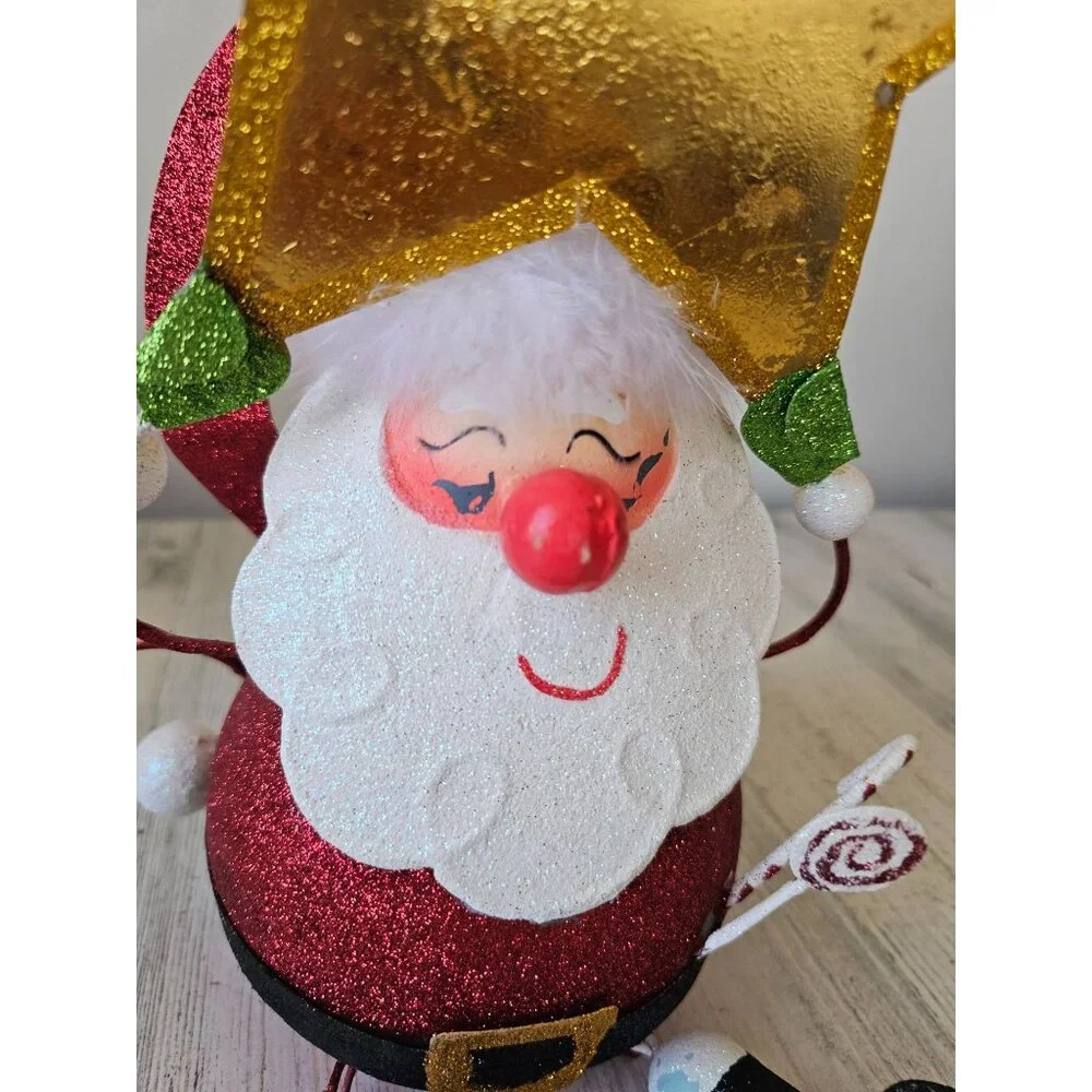 Pier 1 glitter Santa star metal vintage retired rare red gold Xmas decor centerp